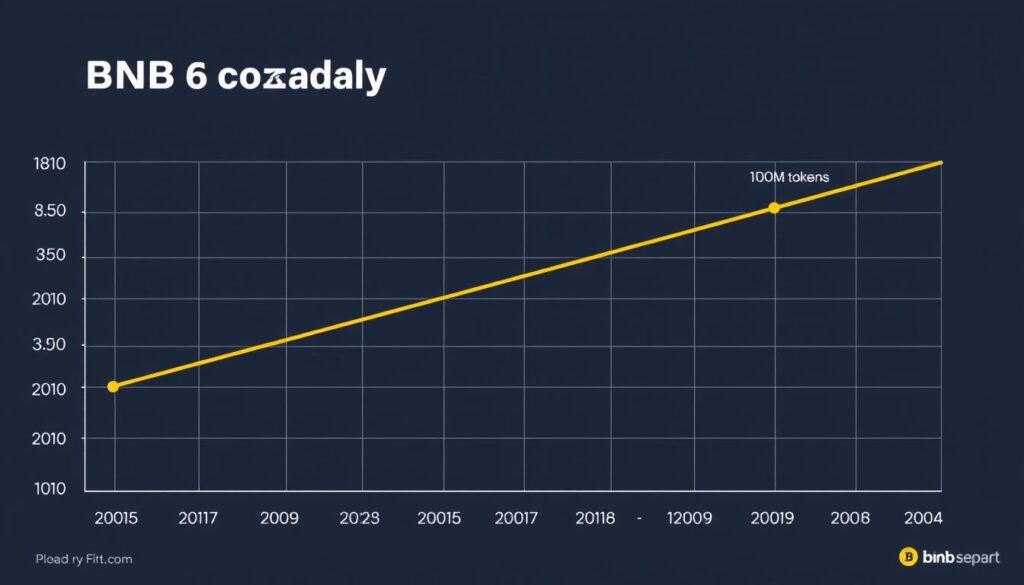 Chart showing the declining BNB supply over time due to the auto-burn mechanism Chart showing the declining BNB supply over time due to the auto-burn mechanism