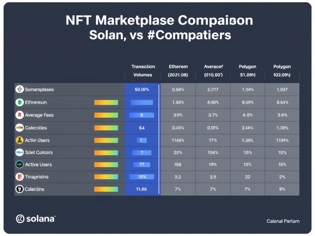 Comparison of NFT marketplaces on Solana versus other blockchains showing transaction volumes and fees Comparison of NFT marketplaces on Solana versus other blockchains showing transaction volumes and fees
