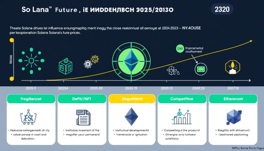 Infographic showing key factors influencing Solana's price prediction from 2025 to 2030 Infographic showing key factors influencing Solana's price prediction from 2025 to 2030