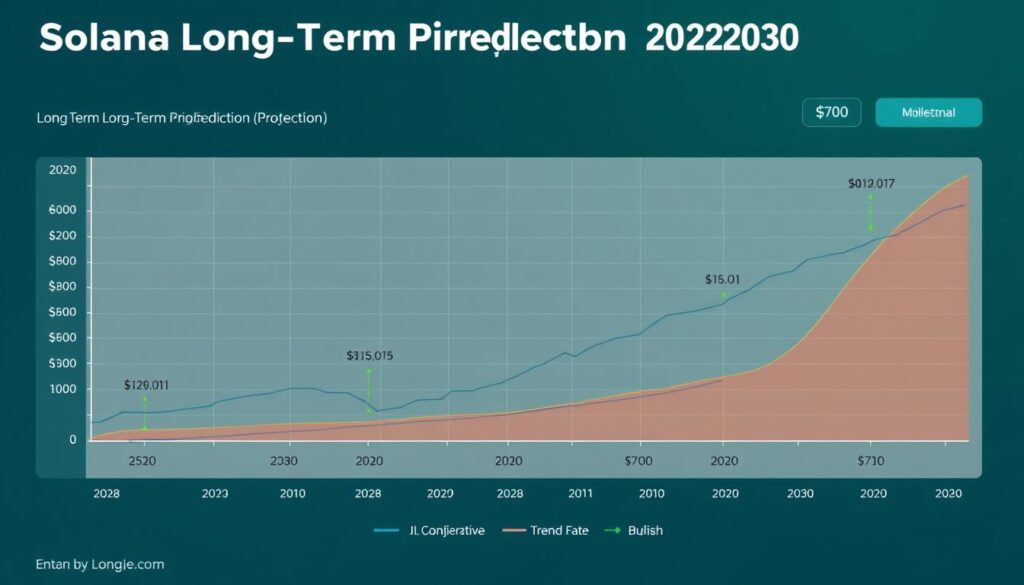 Long-term Solana price prediction chart showing potential growth scenarios from 2028 to 2030 Long-term Solana price prediction chart showing potential growth scenarios from 2028 to 2030